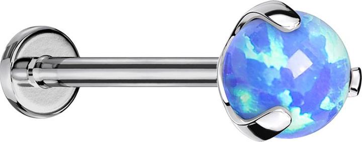Star Piercing Micro Threadless Labret silber mit Kugel Opal blau gefasst (ohne Messing, Titan G23)