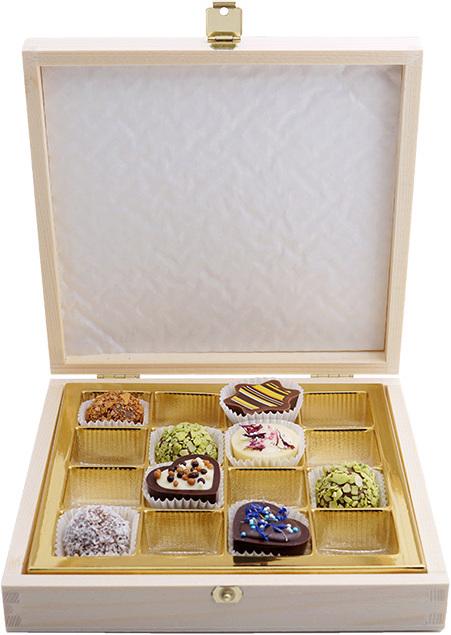 Produktbild miniSchoggi Pralinenschachtel aus Holz für 16 Pralinen