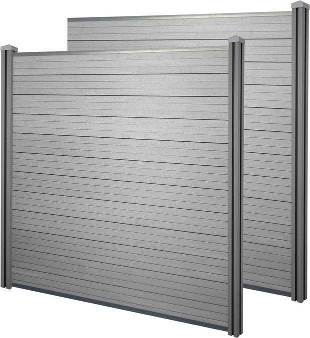 Produktbild Swisshandel24 WPC-Sichtschutz Sarthe, Windschutz Zaun, WPC-Pfosten 2er Set, 3,76m grau