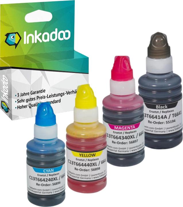 Image du produit Inkadoo Druckerpatronen kompatibel mit Epson C13T664440 / 664 XL Tintenpatrone (M, CF, C, Y)