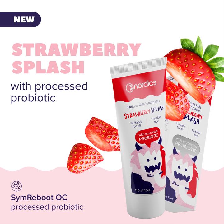 Immagine prodotto Nordics Dentifricio per bambini Strawberry Splasch probiotico senza fluoro (50 ml)