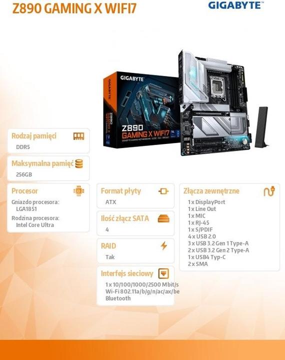 Actual product image Gigabyte Z890 Gaming X WIFI7 (LGA 1851, Intel Z890, ATX)