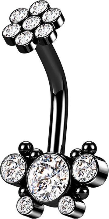 Immagine prodotto Star Piercing Filetto interno di banana con fiore e farfalla in cristallo nero (Acciaio chirurgico 316L)