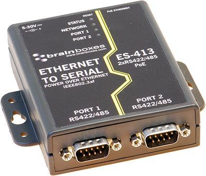 Produktbild Brainboxes PoE Serieller Geräteserver mit Wechseladaptern, 100Mbps, Serial Ports - 2, RS422 / RS485