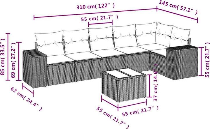 Immagine prodotto VidaXL Set di divani da giardino 7 pezzi in poly rattan marrone