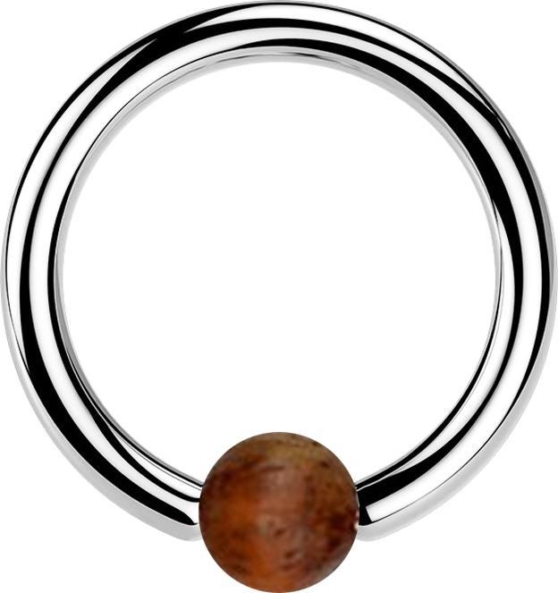 Actual product image Star Piercing Ball Closure Ring silver with Tamarind Wood Ball dark (Surgical steel 316L, without brass, Organic)