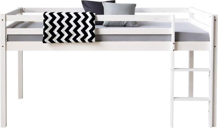 Produktbild Floki24 Hochbett Spielbett Kinderbett mit Lattenrost Leiter Holz Massiv, weiss - 90x200 cm (90 x 200 cm)