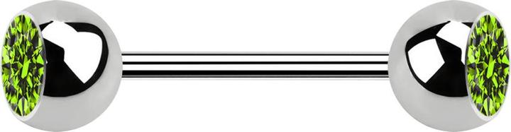 Produktbild Star Piercing Micro Barbell silber mit zwei Kugeln und Kristall hellgrün (Chirurgenstahl 316L, ohne Messing)