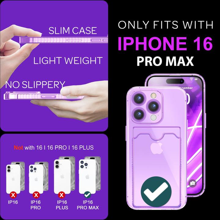 Produktbild Nalia Klar Transparente Neon Silikon Hülle Kartenhalter (Apple iPhone 16 Pro Max)