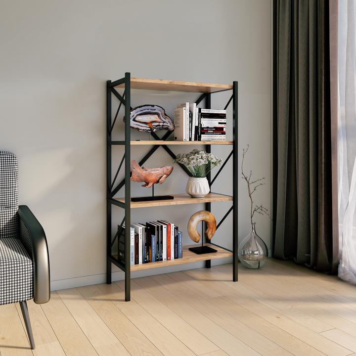 Actual product image VCM Wood Metal Storage Stand Shelf Bookcase Decorative Books Stand Shelf Insasi 4 (66 x 34 x 121 cm)