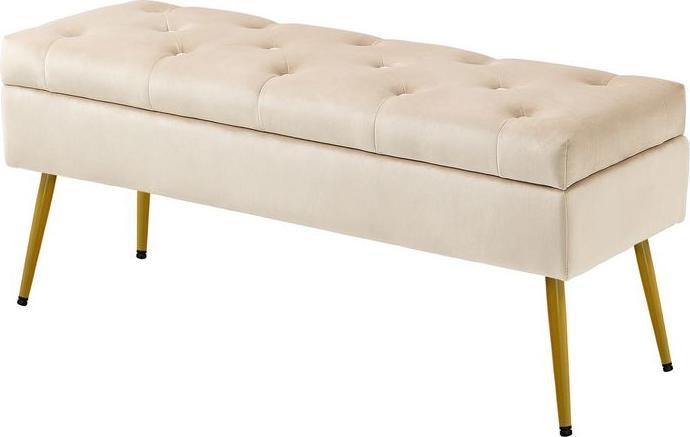 Immagine prodotto Swisshandel24 Sitzbank Polsterbank mit Stauraum Bettbank mit Samtoptik für Flur Metall Beige (35 cm)