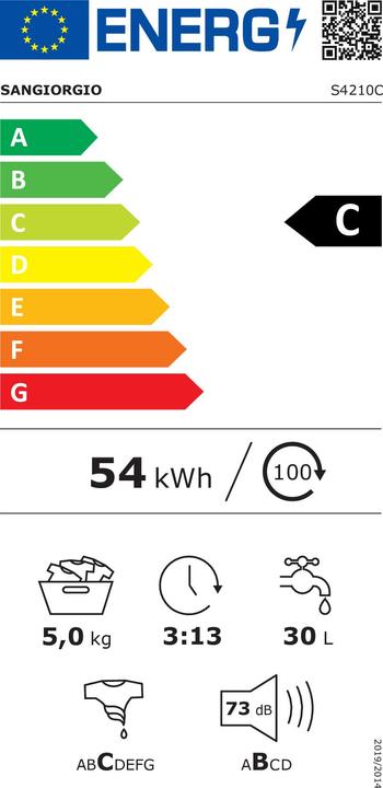 Energie-Label SanGiorgio S4210C Frontlader-Waschmaschine 5 kg 1000 U/min C Weiss (5 kg, Links)