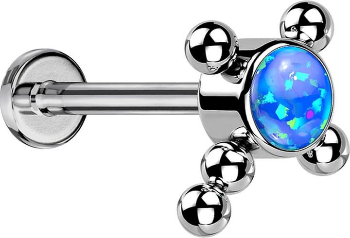 Immagine prodotto Star Piercing Micro Threadless Labret argento palline a croce blu opale (Titanio G23, senza ottone)