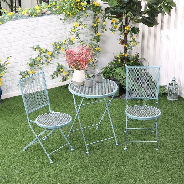 Produktbild Swisshandel24 Garten Sitzgruppe für 2 Personen Bistro-Set Garnitur 1 Tisch+2 faltbare Stühle für Terrasse Balkon M (55.50 cm)