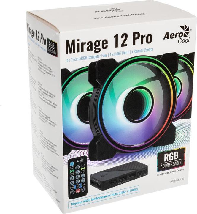 Actual product image AeroCool Mirage 12 ARGB Pro Computer Case Cooling Kit 12 cm Black (120 mm, 3 x)