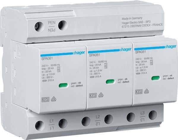 Actual product image Hager SPA800 Combination arrestor T1+T2 3P