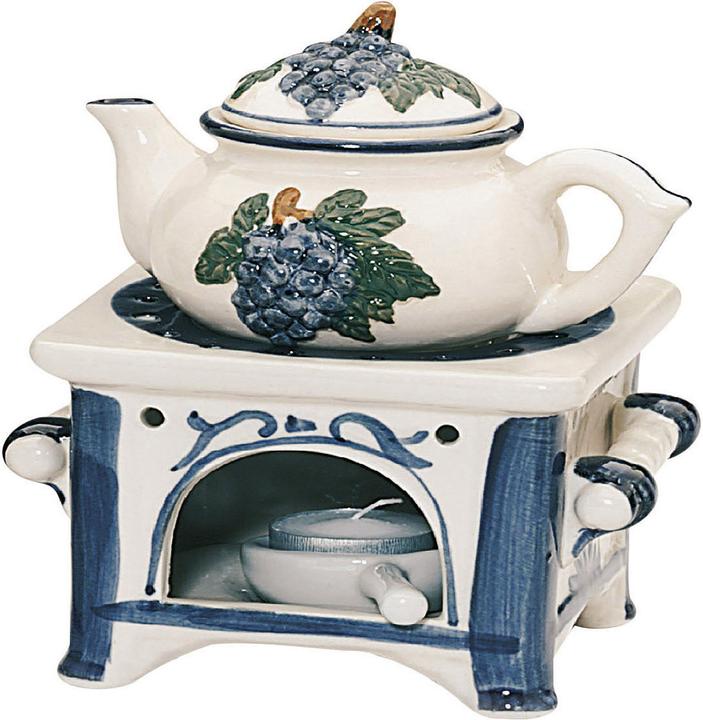 G. Wurm Duftlampe aus Keramik, Herd mit Kanne in grau/blau, B12 x T12 x H17 cm