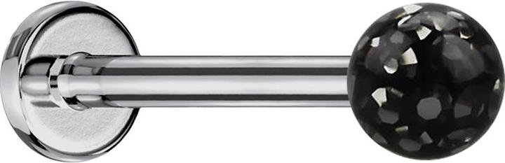 Actual product image Star Piercing Micro Labret silver with crystal ball black and epoxy protective layer (Titanium G23, without brass)