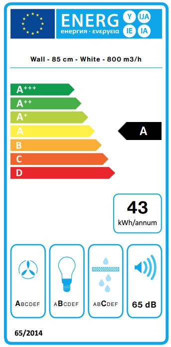Energie-Label Falmec Dunstabzugshaube VERSO 85 W Weiss (Wandhaube)