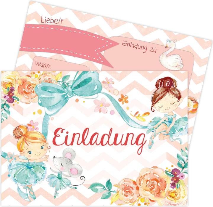 Papierdrachen 12 cartes d'invitation pour un anniversaire - Ballerine (12 pcs)