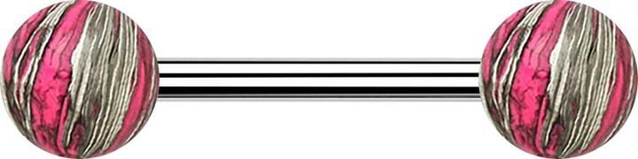 Produktbild Star Piercing Barbell silber mit zwei Kugeln pink elektrisch Beschichtet (Chirurgenstahl 316L)
