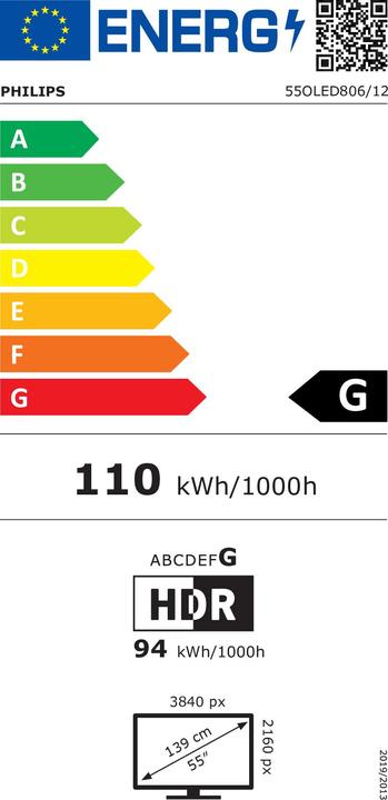 Energie-Label Philips 55OLED806 Ambilight (55", OLED806, OLED, 4K, 2021)