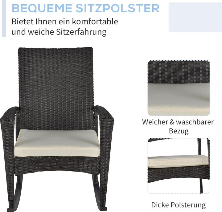 Produktbild Outsunny Polyrattan Schaukelstuhl mit Kissen