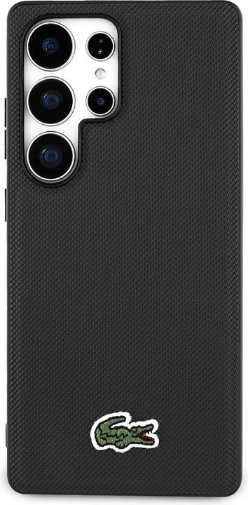Actual product image Lacoste Case Iconic Petit Pique Woven Logo CBDY Strap MagSafe to Samsung Galaxy S25 Ultra black