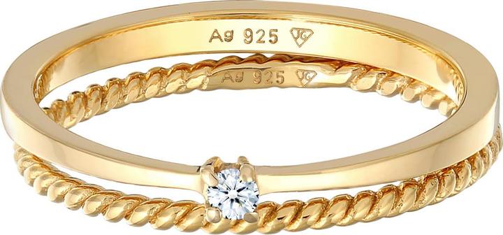 Produktbild Elli DIAMONDS Ring Diamant (0.03 ct.) Kordel 2er Ring Set 925 Silber (58, 925 Silber)
