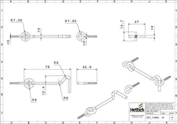 Produktbild Hettich Sturmhaken 23 x 76 mm