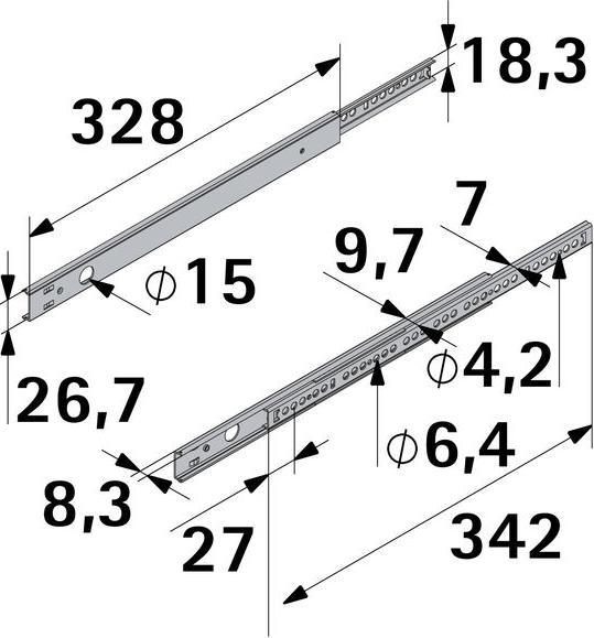 Image du produit Hettich Schubladenschiene Teilauszug 346-551 mm verzinkt 9136664 2 Stück