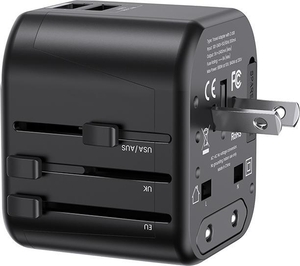 Actual product image Usams Ład. siec. 2xUSB T55 12W adapter 4w1 US/AU/EU/UK czarny/black CC173TC01 (US-CC173) Univesal Tr