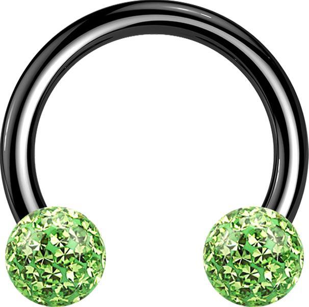 Immagine prodotto Star Piercing Micro Circular Barbell nero con due sfere di cristallo verde chiaro strato protettivo epossidico (senza ottone, Titanio G23)