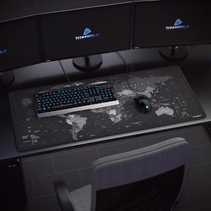 Produktbild Titanwolf Gaming Mauspad XXL, glattes Stoffgewebe, Speed Mausmatte, 900 x 400mm grosse Fläche, Globus (XXL)