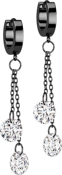 Image du produit Star Piercing Boucles d'oreilles à clapet noir pendentif deux chaînes avec cristal (sans laiton, Acier chirurgical 316L)