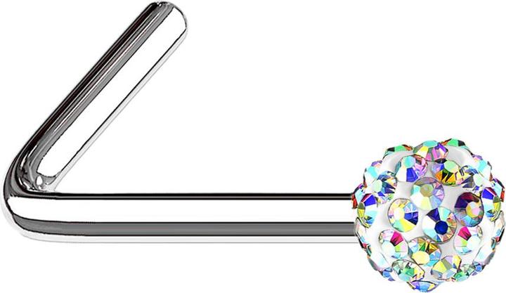 Produktbild Star Piercing Nasenstecker gewinkelt silber Kristallkugel multicolor (Chirurgenstahl 316L, ohne Messing)