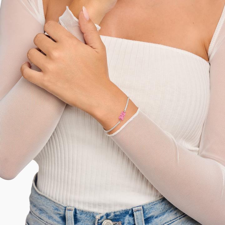 Actual product image Thomas Sabo Tennisarmband mit pinkfarbenem Goldbären und Steinen Silber (19 cm, Silver 925)