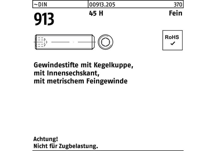 Produktbild Gewindestift DIN 913 Kegelkuppe/Innen-6-kant M12 x 1 x 40 45 H Feingewinde (100 Schrauben pro Stück)