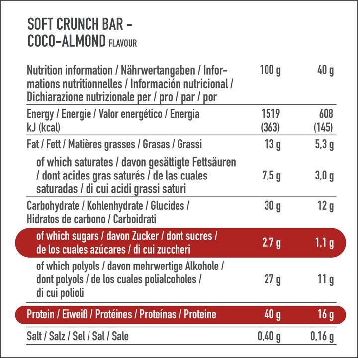 Valori nutrizionali e ingredienti Premier Protein Barretta Soft Crunch 40% di proteine (Coco-Almond, 12 pz., 480 g)