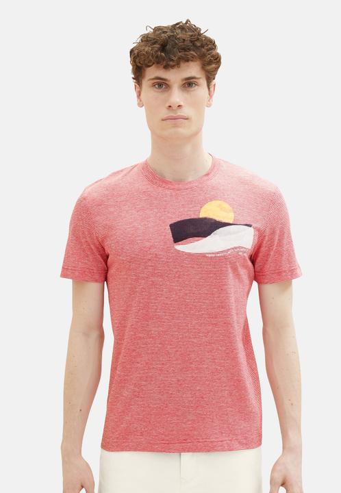 Actual product image Tom Tailor T-Shirt Gestreiftes Kurzarmshirt mit Rundhalsausschnitt und Foto-Print (XXL)