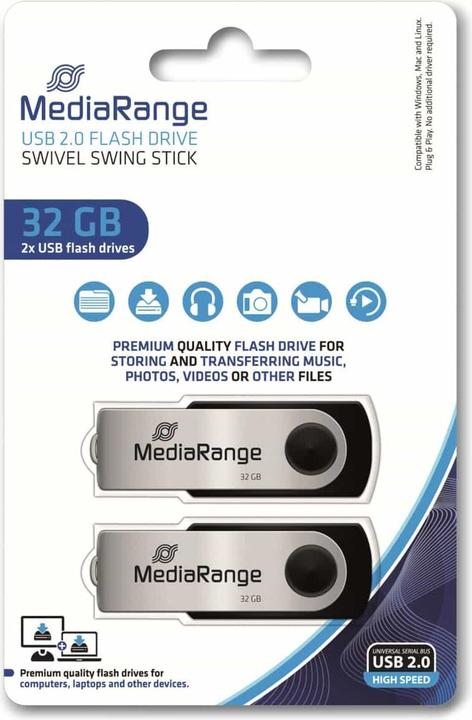 Actual product image MediaRange ge USB memory stick, 32GB 32GB, pack of 2 (32 GB, USB-A, USB 2.0)