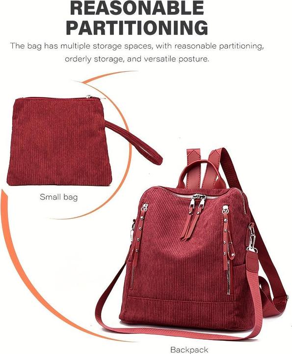 Produktbild Only-Bags.Store Schicker Cord-Rucksack - geräumig & vielseitig mit verstellbaren Riemen, Reissverschluss für den
