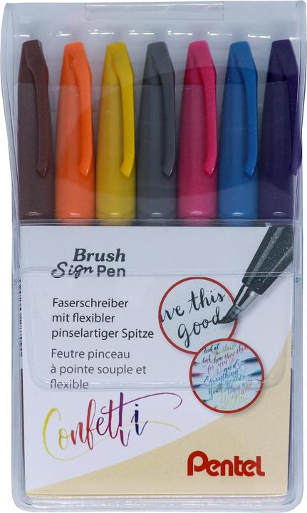 Actual product image Pentel Brush Sign Pen, Fibre Pen (Multicoloured, 7 x)