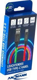 Produktbild Ansmann USB-A / USB-C Kabel mit LED Beleuchtung 100cm 1700-0158 (1 m, USB 3.0)