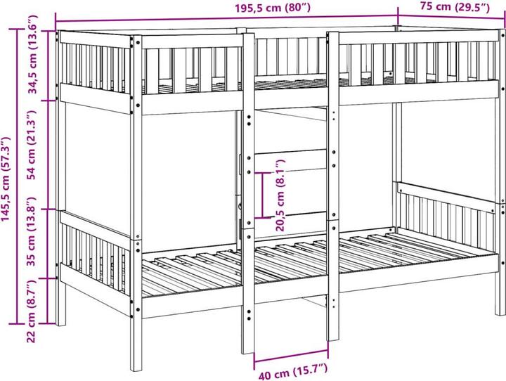 Produktbild VidaXL Etagenbett (75 x 190 cm)