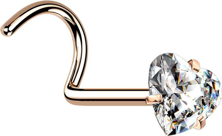Actual product image Star Piercing Nasenstecker gebogen rosegold Kristallherz silber gefasst (without brass, Surgical steel 316L)