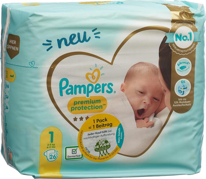 Produktbild Pampers Premium Protection New Baby (Gr. 1, Tragepack, 26 Stück)