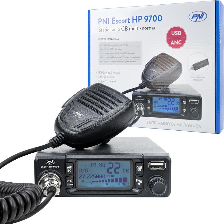 Actual product image PNI CB radio Escort HP 9700 USB, ANC, ASQ, 12V/24V power supply, cigarette lighter plug included