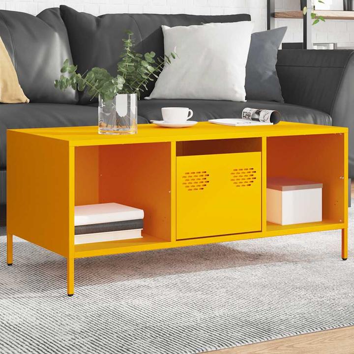 Image du produit VidaXL Table basse jaune moutarde 101,5x50x43,5 cm Acier laminé à froid