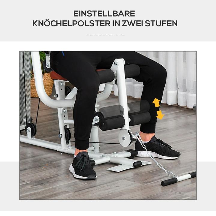 Actual product image Homcom Gym Strength station Multigym Fitness equipment incl. weights Metal PU artificial leather White